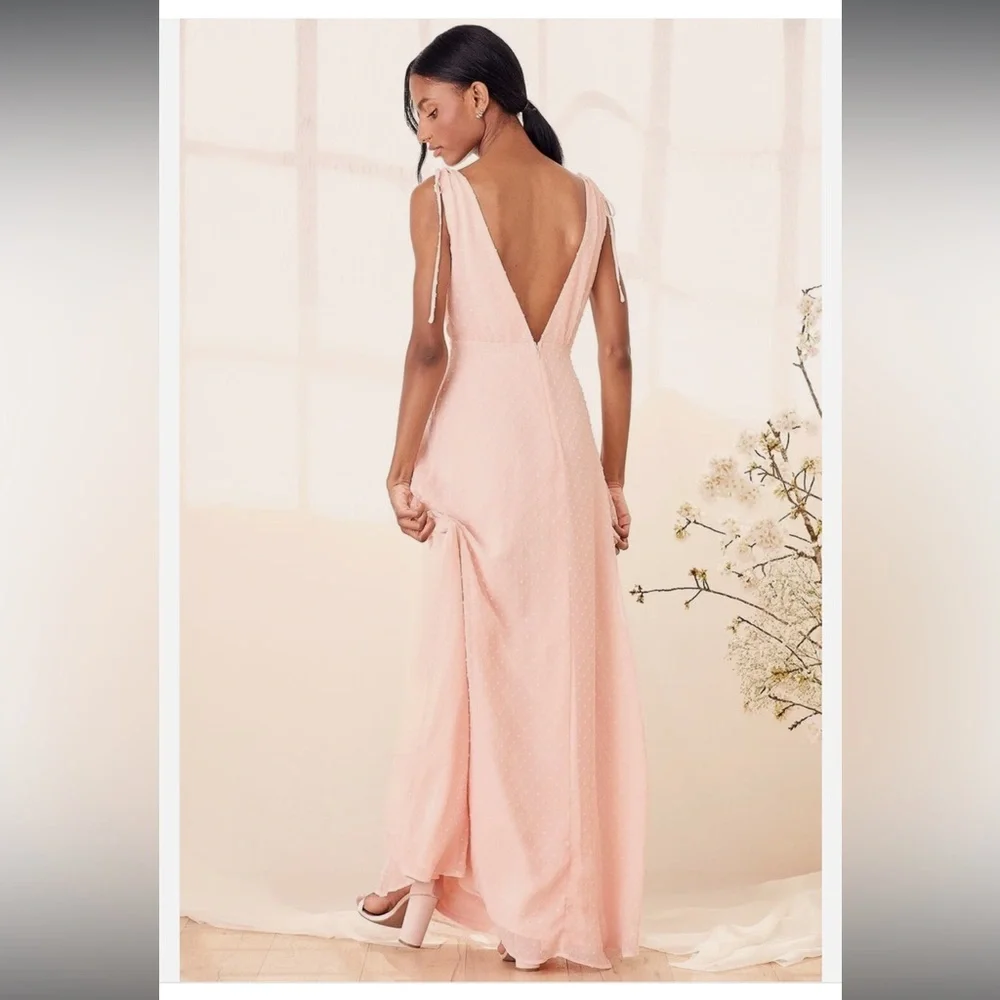Lulus Pink Chiffon Maxi Dress V‑Neck maxi dress wedding guest - Picture 3 of 13